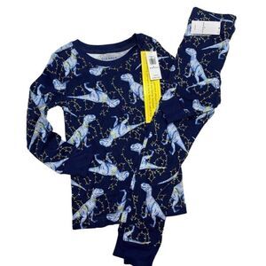 Boys Old Navy Navy Blue Snug Fit Cotton Dinosaur Holiday Lights Pajama sz 3T NEW